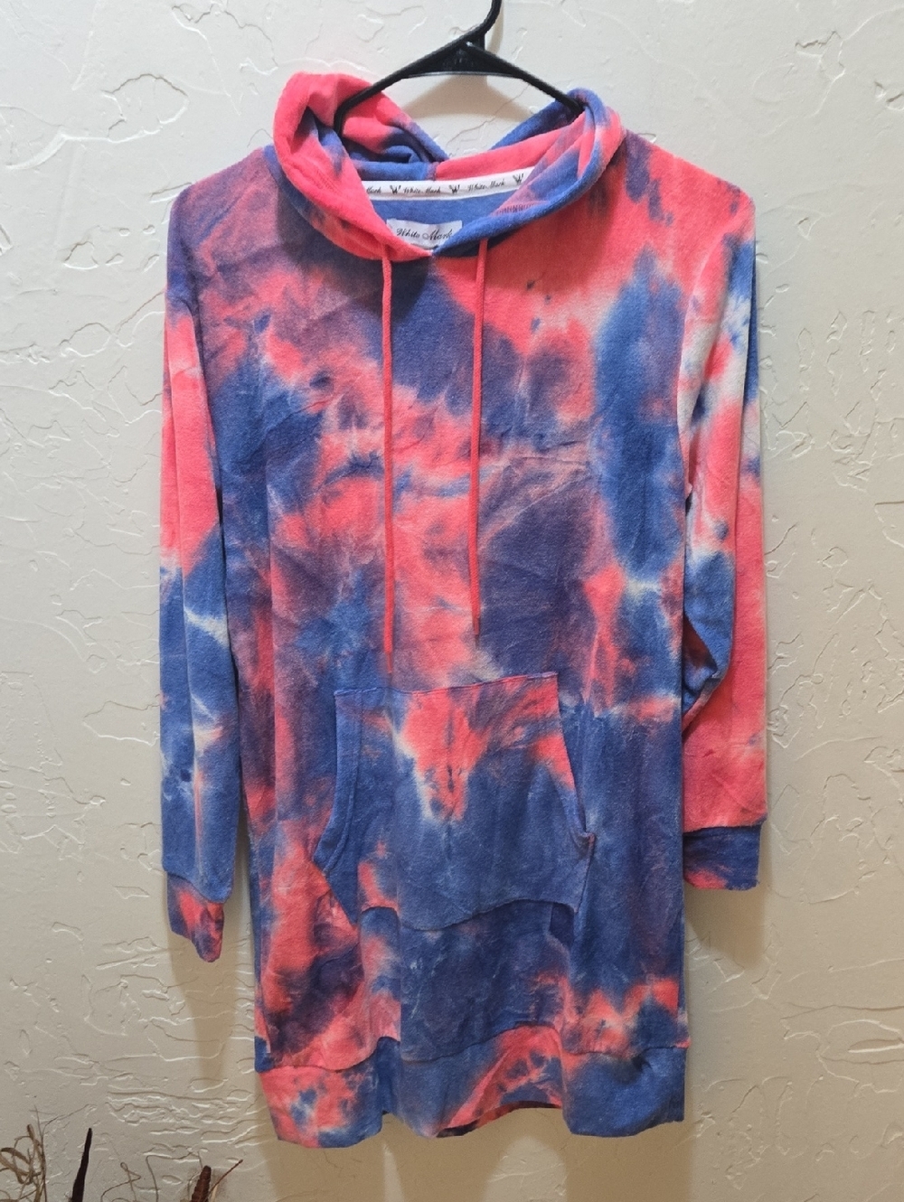 White Mark Pink and Blue Tie-Dye Midi Dress with Hoodie